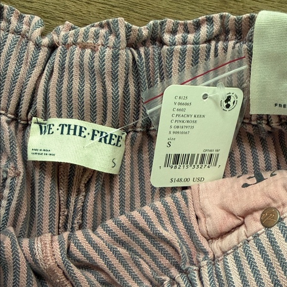 NWT FREE PEOPLE Striped Pink Lace Trim Women's Shorts - Picture 2 of 5